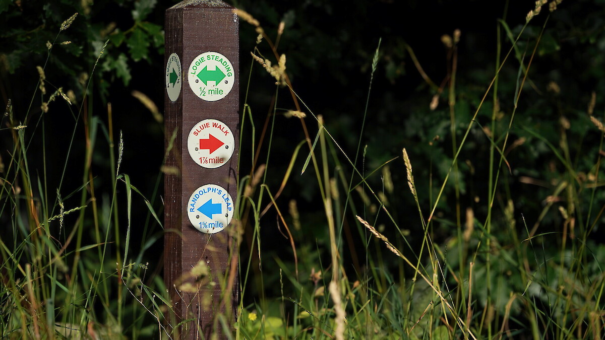Sign posted river walks along the River Findhorn